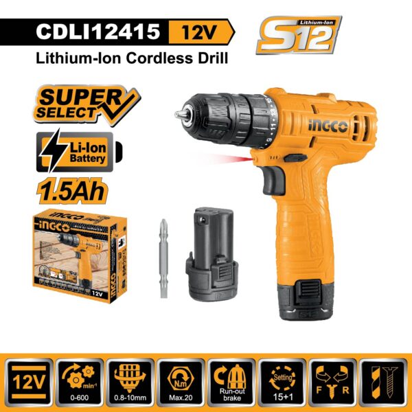 Máy khoan pin 12V CDLI12415 INGCOVIETNAM kèm 1 pin và sạc