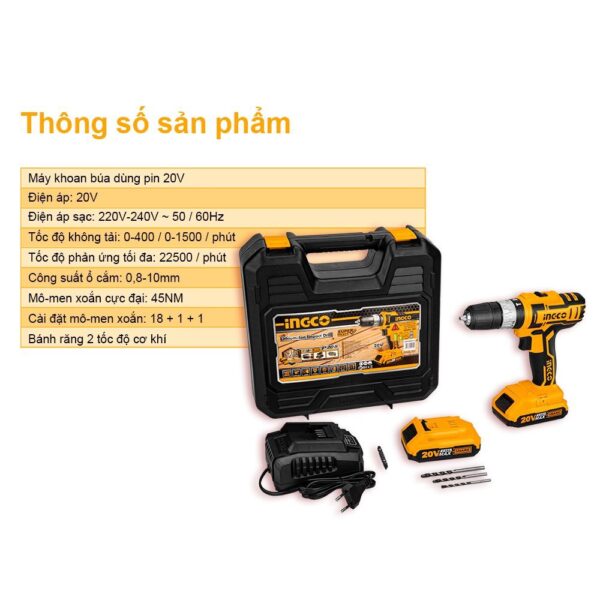 May khoan pin 20V CIDLI200215 INGCOVIETNAM 3 chuc nang co bua kem 2 pin va sac nhanh 1