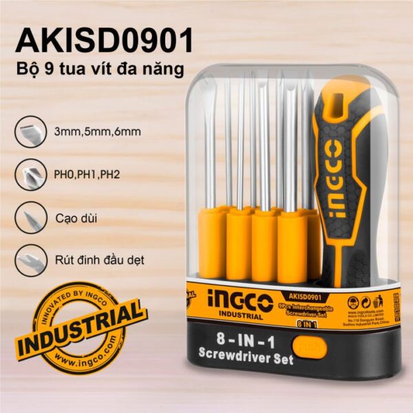 Bộ 9 tua vít đa năng Ingco AKISD0901 Chính Hãng, Giá Rẻ 13 Bo 9 tua vit da nang AKISD0901 INGCO 1
