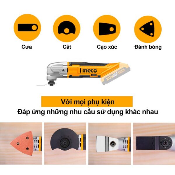Máy cắt gọt đa năng pin Ingco CMLI2001 Chính Hãng, Giá Rẻ 7 May cong cu da nang dung pin CMLI2001 INGCO kem 8 phu kien de cat cua danh bong mai 6