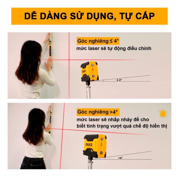 Máy đo mức laser đỏ Ingco HLL156508 Chính Hãng, Giá Rẻ Nhất 5 May do muc can bang HLL156508 tia laser INGCO tia do 5