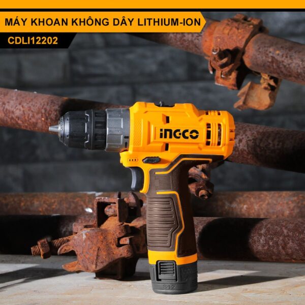 May khoan pin INGCO 12V CDLI12202 Mo men xoan 20Nm dau kep 0 8 10mm siet vit khoan go kim loai 2 pin 1 sac va hop nhua 5