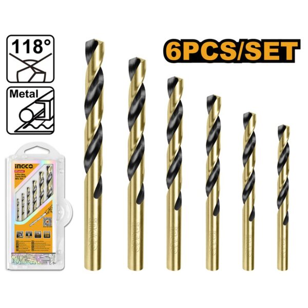 Bộ 6 mũi khoan kim loại HSS Ingco AKDB1065 Chính Hãng