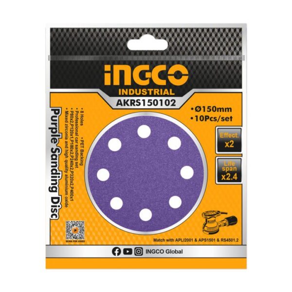 Bộ 10 miếng nhám tròn 125mm Ingco AKRS125101 Chính Hãng 5 Bộ 10 miếng nhám tròn cao cấp đường kính 125mm INGCO AKRS125101