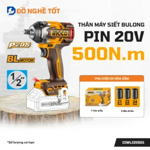 Thân máy siết bu lông 20V 500Nm Ingco CIWLI20501 Mạnh Mẽ 1