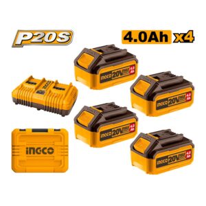 Bộ 4 pin 4Ah FBLI2002 + 1 sạc đôi nhanh Ingco FBCLI20244 Chính Hãng