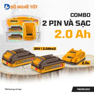 Bộ 2 pin 2.0Ah + 1 sạc Ingco FBCPK1222 Chính Hãng, Giá Rẻ