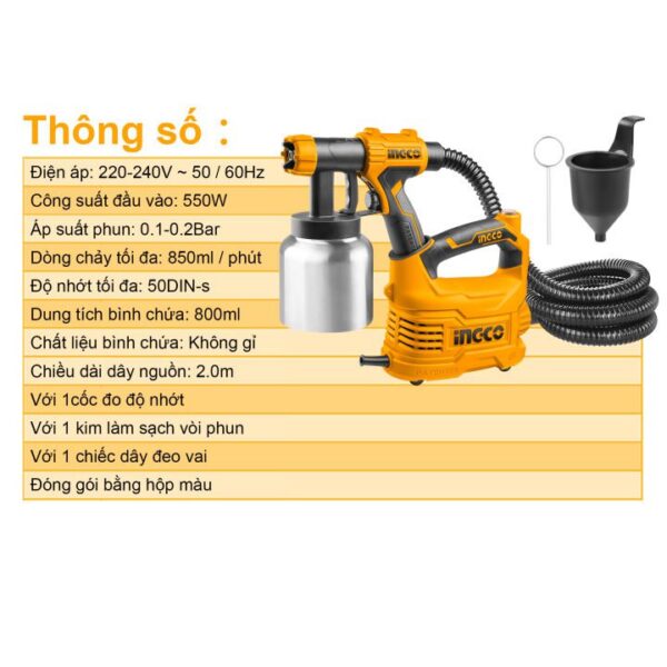 Máy phun sơn 500W bình thép Ingco SPG5008-2 Chính Hãng 2