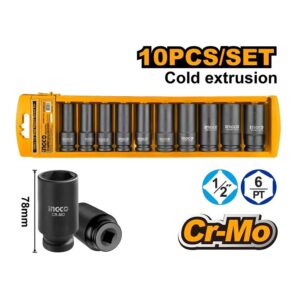 Bộ 10 đầu tuýp 1/2" thép Cr-Mo Ingco HKISSD12102L Chính Hãng 5