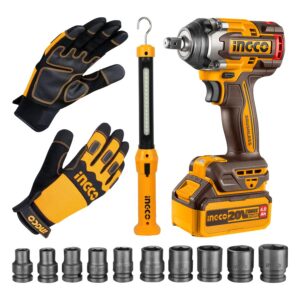Bộ Combo 20V Ingco BTCB202403 Chính Hãng, Máy siết bu lông + Đèn + Găng tay
