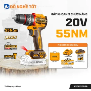 Máy khoan pin 20V 55Nm Ingco CIDLI20558 Chính Hãng