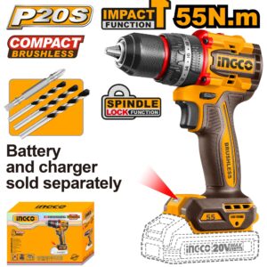 Thân máy khoan pin 20V, có búa motor không chổi than, 55Nm
