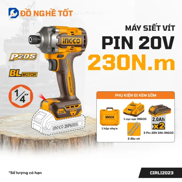 Máy siết vít pin 20V 230Nm Ingco CIRLI2023 Chính Hãng