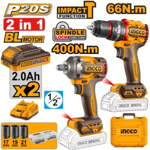 Bộ combo máy siết bu lông, khoan pin INGCO CKLI20275 Chính Hãng