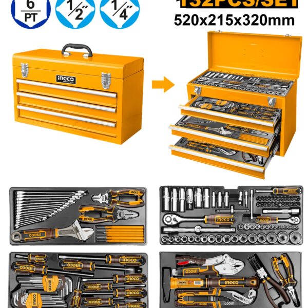 Bộ thùng 3 ngăn 132 chi tiết Ingco HTCS221321 Chính Hãng