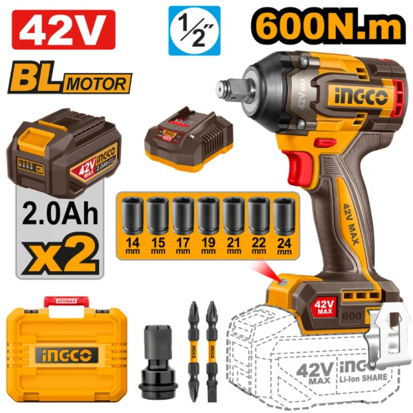 Máy siết bu lông 42V Max 600NM Motor không chổi than CIWLI42602
