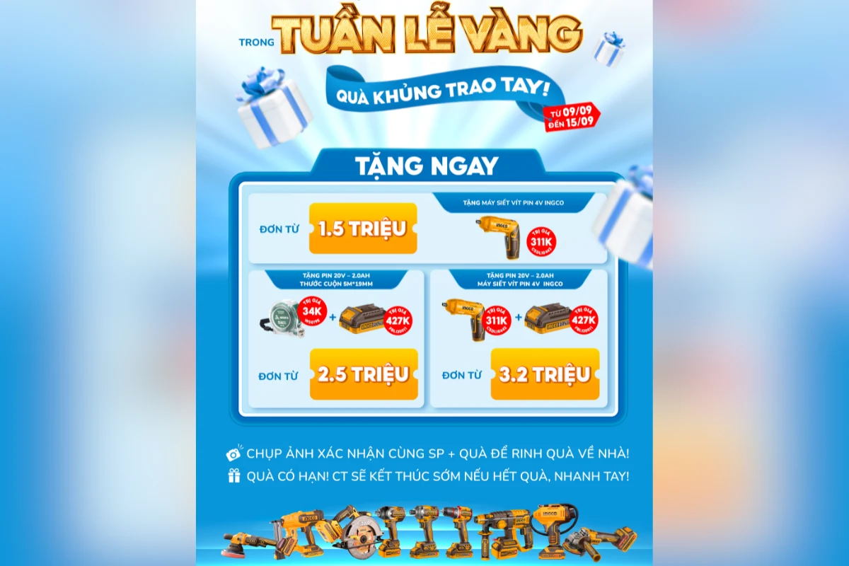 Tuần Lễ Vàng Ingco Tại Đồ Nghề Tốt - Rinh quà khủng!
