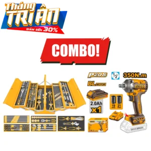 Combo Ưu Đãi Bộ 59 công cụ trong hộp sắt HTCS15591 + Máy siết bu lông pin 20V 350Nm CIWLI20351 Không chổi than