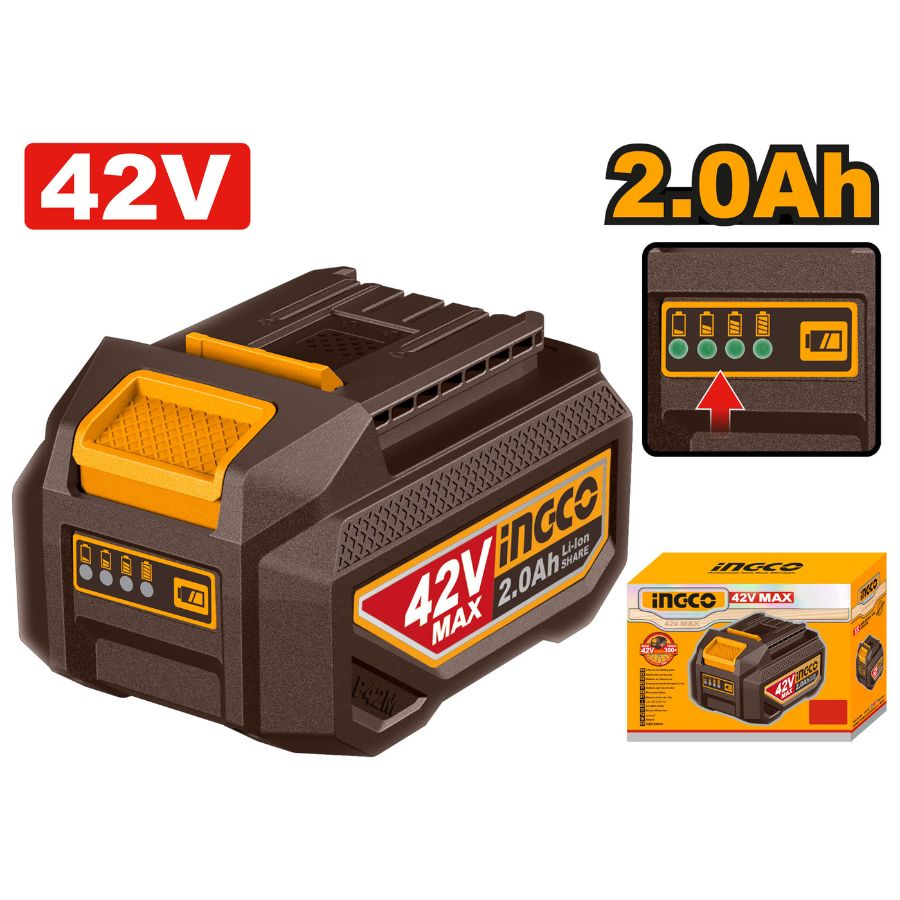 Pin sạc Lithium 42V 2.0Ah Ingco FBLI42201 Chính Hãng 4 Pin sạc Lithium-Ion 2.0Ah 42V max FBLI42201