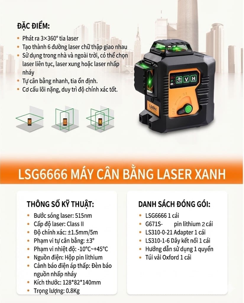 LSG6666 Máy cân bằng laser, Máy bắn cốt XANH
