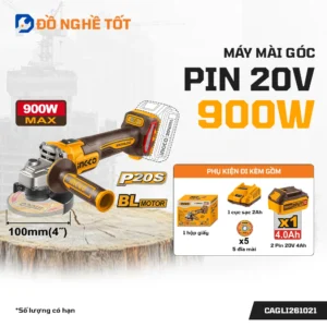 Máy mài góc pin 20V 900W M10 Ingco CAGLI261021, không Chổi Than Chính Hãng 1