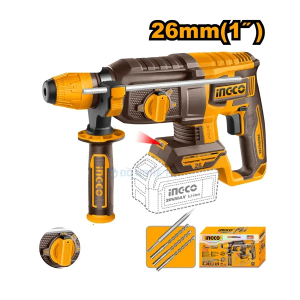 Máy Khoan Đục Bê Tông 2.5J Pin 20V Ingco CRHLI20268 Chính Hãng (Thân Máy) 01