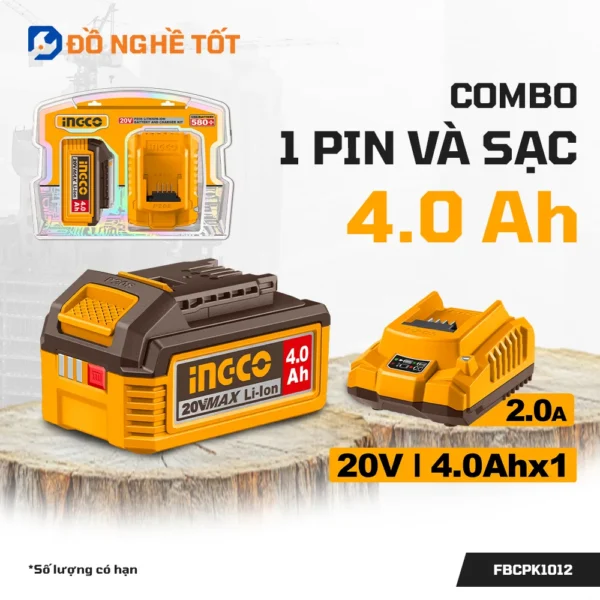 Combo pin 20V 4Ah FBLI20021 & sạc INGCO FBCPK1012 Chính Hãng