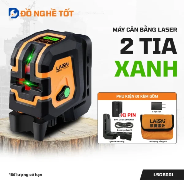 Máy Cân Bằng Laser LAISAI LSG6001 – 2 Tia Xanh | Góc Quét 130° | Chế Độ Xung | Chính Hãng
