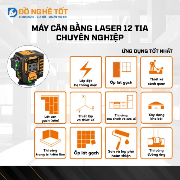 Máy Cân Bằng Laser 12 Tia Chuyên Nghiệp LAISAI LSG6652 – Trợ Thủ Đắc Lực Cho Lát Gạch & Nội Thất