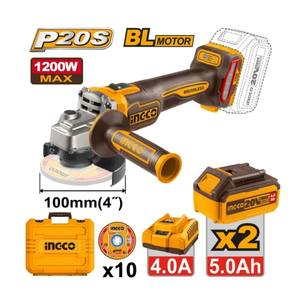 Máy Mài Góc Pin 20V 1200W M10 Ingco CAGLI2210032, Giá Tốt 01