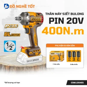 Thân Máy Siết Bu Lông Pin 20V 400Nm Ingco CIWLI2040, Giá Tốt