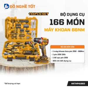 Bộ dụng cụ 166 món kèm máy khoan búa pin 20V 66Nm Ingco HKTHP41662 Chính Hãng