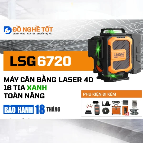 Máy cân bằng laser 4D 16 tia xanh 360 độ Laisai LSG6720 | Chuyên Thi Công Trần và Ốp Lát