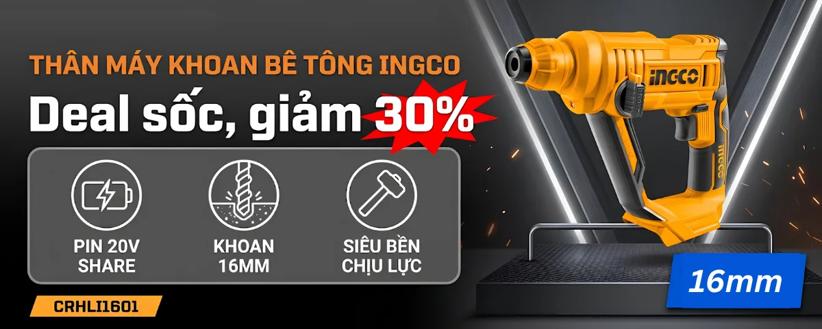 Máy khoan bê tông pin 20V Ingco CRHLI1601 Chính Hãng