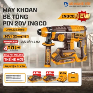 Bộ máy khoan bê tông pin 20V, 2.0J, SDS Plus INGCO CRHLI222085, Chính Hãng, Giá Tốt