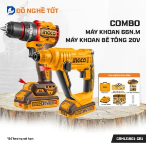 Combo Máy Khoan Búa Pin Và Thân Máy Khoan Bê Tông 20V Ingco Chính Hãng