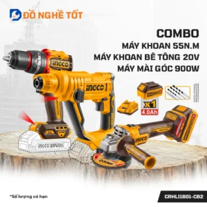 Combo Máy Mài Góc 20V 900W CAGLI261021, Thân Máy Khoan 20V 55Nm CIDLI205581 Và Thân Máy Khoan Bê Tông 20V CRHLI1601 Ingco Chính Hãng, Giá Tốt