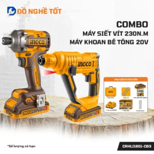 Combo Máy Siết Vít 20V 230Nm CIRLI2023 Và Thân Máy Khoan Bê Tông 20V CRHLI1601 Ingco Chính Hãng, Giá Tốt