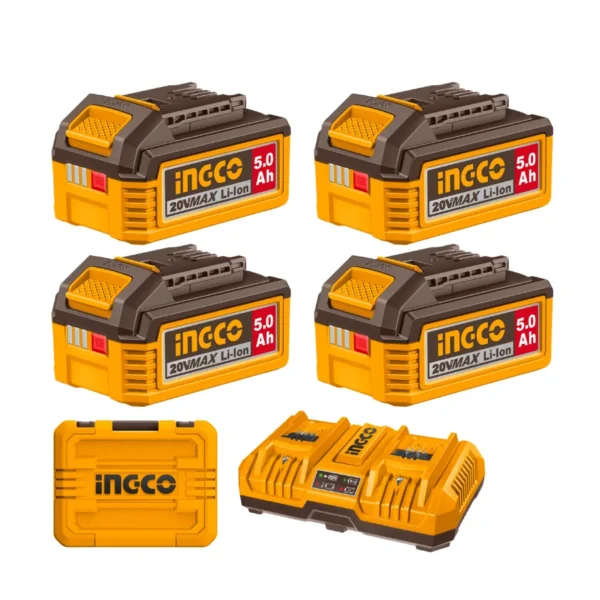 Bộ combo 4 pin 20V 5.0Ah kèm sạc nhanh đôi INGCO FBCLI20285, Chính Hãng, Giá Tốt 02