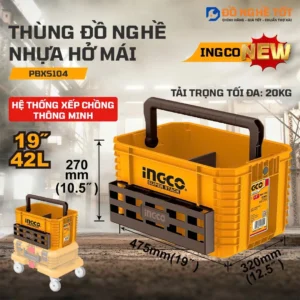Thùng đựng dụng cụ 19 inch kiểu hở, nhựa PP INGCO PBXS104, Chính Hãng