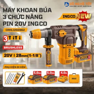 Bộ máy khoan đục bê tông pin 20V, 4.5J, SDS Plus INGCO CRHLI202862, Chính Hãng, Giá Tốt