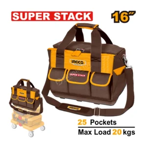 Túi đựng đồ nghề 16 inch 25 ngăn, đế nhựa INGCO HTBG12, Hệ Super Stack, Chính Hãng, Giá Tốt